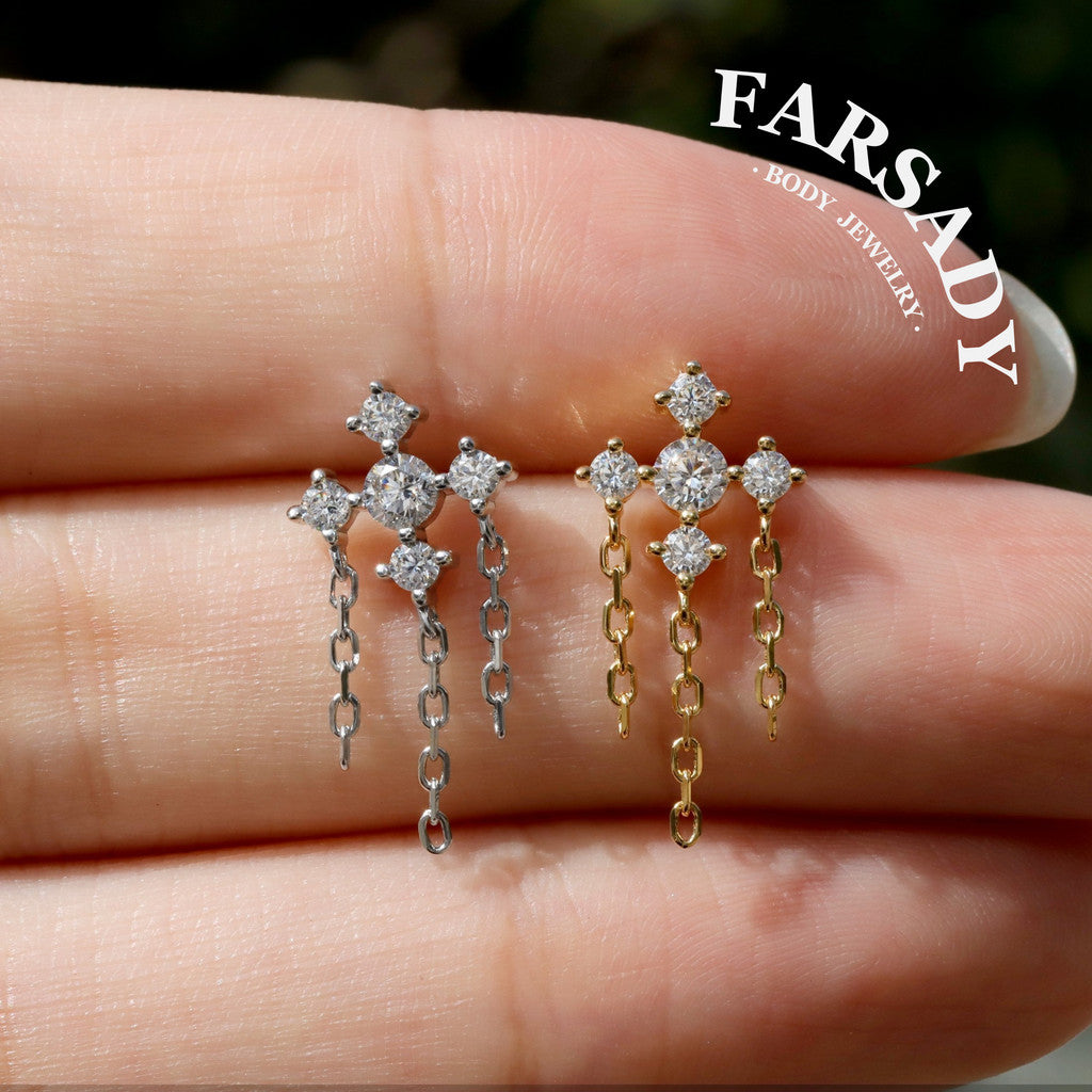 Cross Drift - 925 Silver Threadless Stud / Fits Cartilage Helix Tragus Lobe Earring