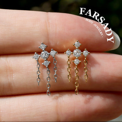 Cross Drift - 925 Silver Threadless Stud / Fits Cartilage Helix Tragus Lobe Earring