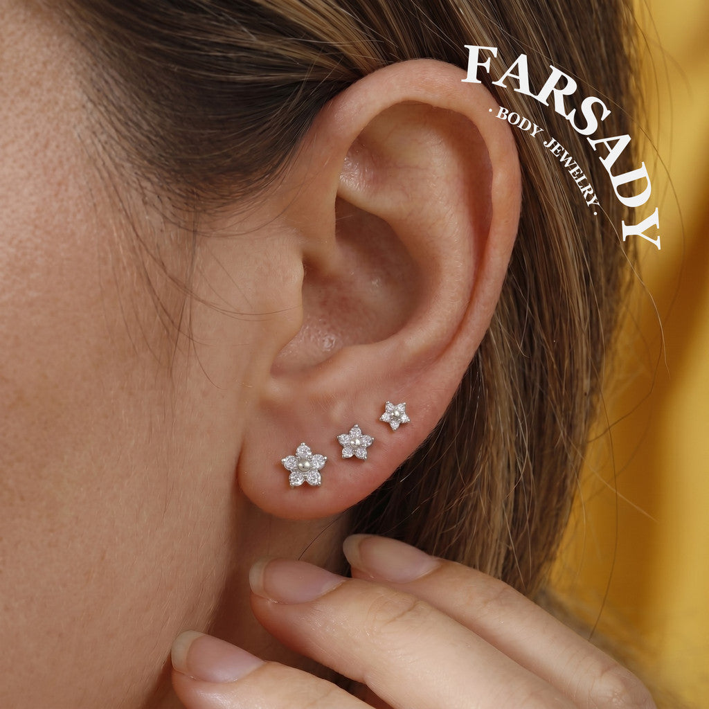 Petal Spark - F136 Titanium Replacement Tops / Fits Internal Thread Ear Studs