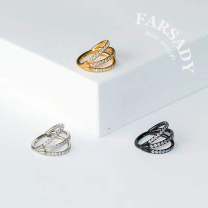 Triple Halo - F136 Titanium Hinged Clicker Hoop / Fits 16G Septum Ring Helix Conch Cartilage Earring