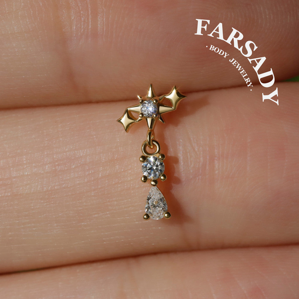 Starfall - 925 Silver Threadless Stud / Fits Cartilage Helix Tragus Lobe Earring