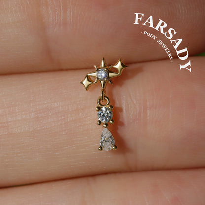 Starfall - 925 Silver Threadless Stud / Fits Cartilage Helix Tragus Lobe Earring