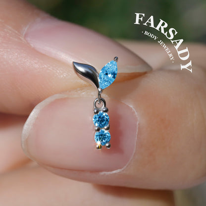 Azure Sprout - 925 Silver Threadless Stud / Fits Cartilage Helix Tragus Lobe Earring