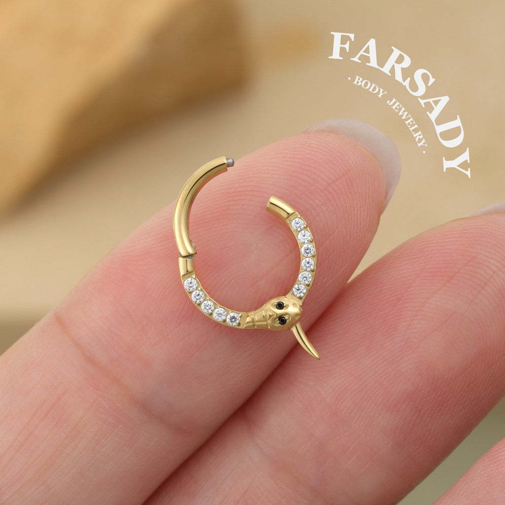 Gilded Serpent - ASTM F136 Titanium Hinged Clicker Hoop / Fits 16G Septum Ring Helix Conch Cartilage Earring