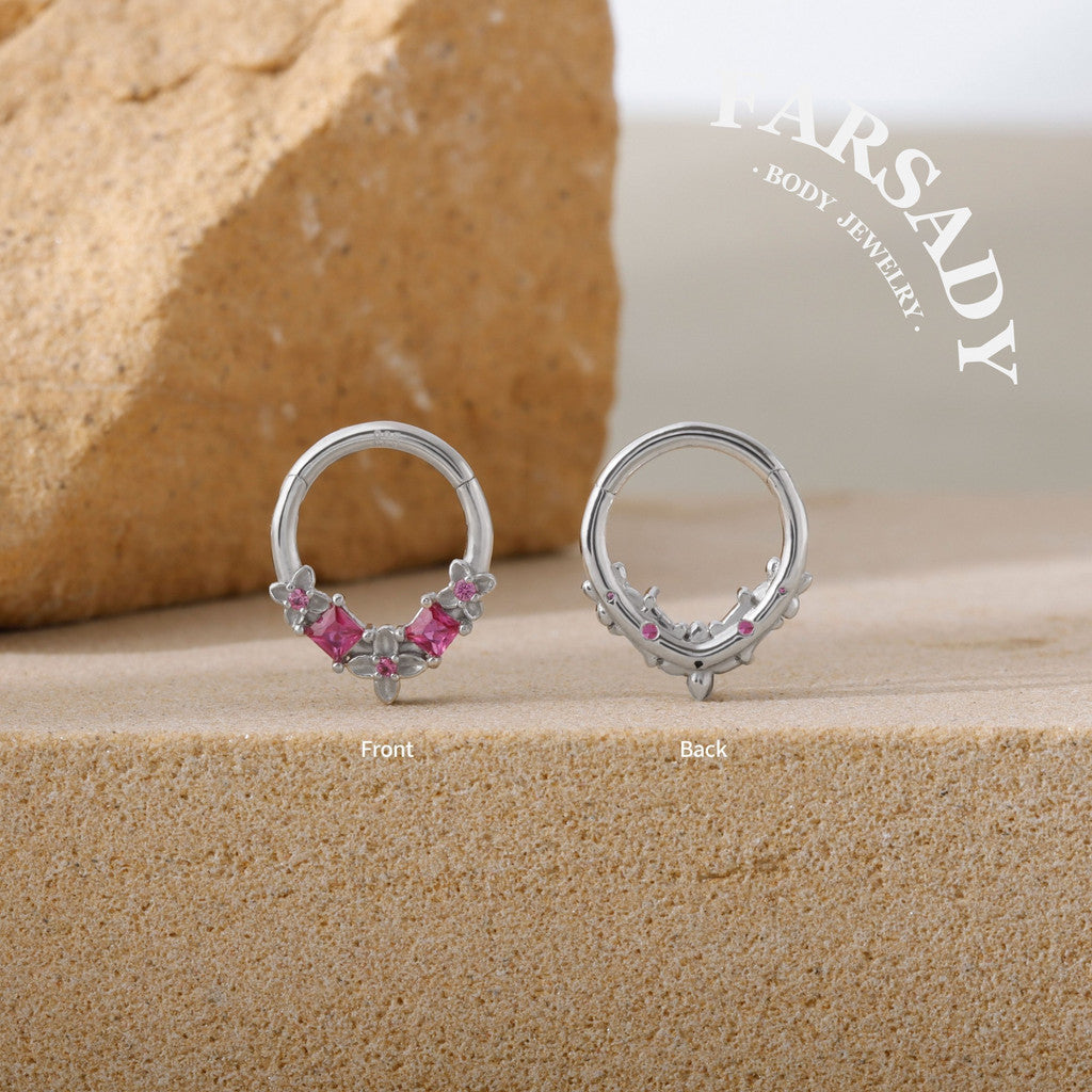 Fuchsia Arc - 925 Silver Hinged Clicker Hoop / Fits 16G Septum Ring Helix Conch Daith Earring