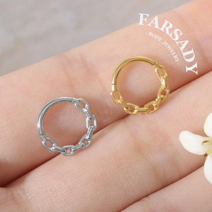 Chain Loop - CZ Hinged Clicker Hoop / Fits 16G Septum Ring Helix Conch Cartilage Earring