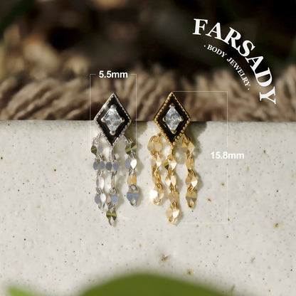 Obsidian Tassel - 925 Silver Threadless Stud / Fits Cartilage Helix Tragus Lobe Piercing
