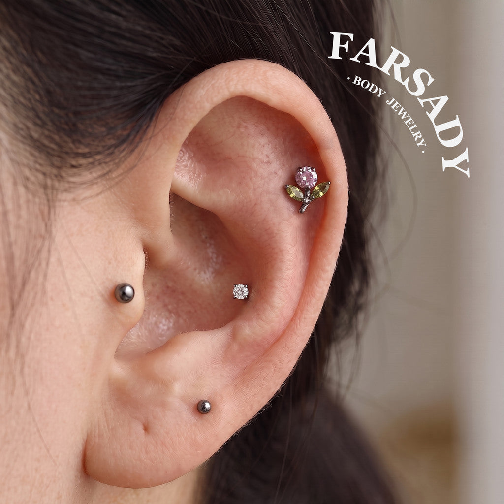 Blossom Sprig - F136 Titanium Internally Threaded Stud / Fits Cartilage Helix Tragus Lobe Nostril Piercing