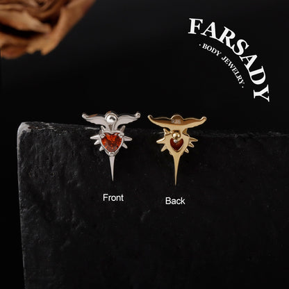 Scarlet Wingthor - 925 Silver Threadless Stud / Fits Cartilage Helix Tragus Lobe Nostril Piercing