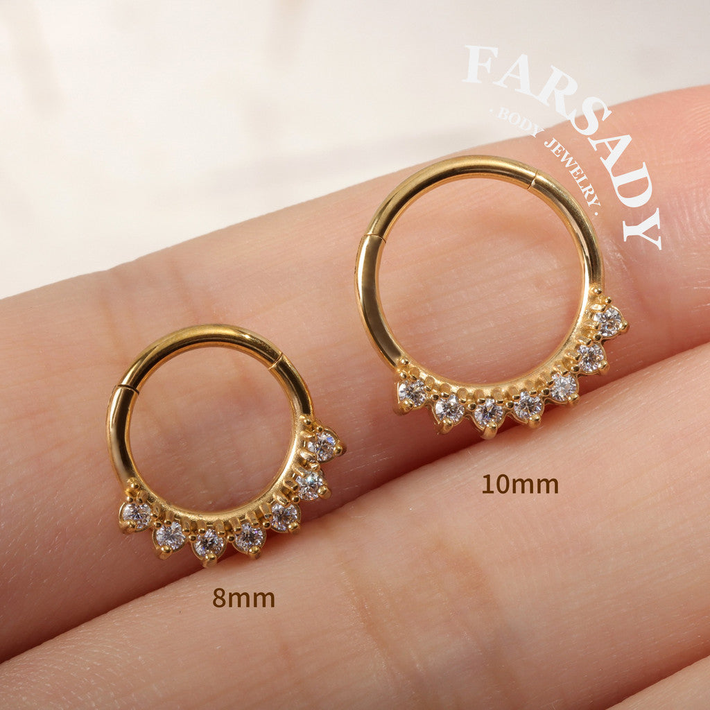 Petal Fringe - CZ Hinged Clicker Hoop / Fits 16G Septum Ring Helix Conch Cartilage Earring