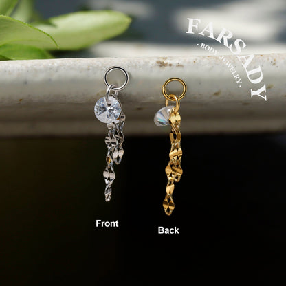 Dew Chain Shimmer - 925 Silver Clear CZ Dangle Charm / Interchangeable Hoop Earring Pendant for Helix Daith Cartilage Piercing