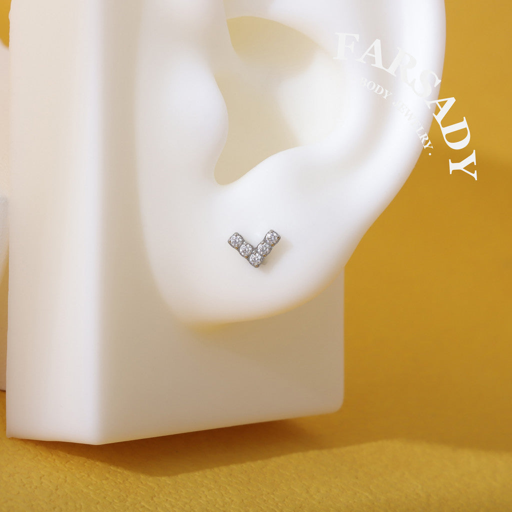 Gilded Chevron - F136 Titanium Internally Threaded Stud / Fits Cartilage Helix Tragus Lobe Nostril Piercing