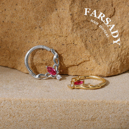 16G Sterling Silver Butterfly Hinged Daith Hoop Earring, Sterling Silver Daith Jewelry, Ruby Daith Hoop Earring, 8mm Cartilage Hoop, Gold Helix| Tragus Hoop