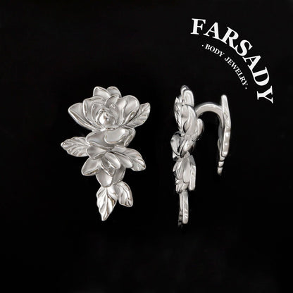 Rose Ear Weights / High-Quality Ear Hanger/ 00 Gauge Ear Weight Silvery/ Ear Stretched Jewelry/Weighted Dangle 10mm/Lobe Weights Steel