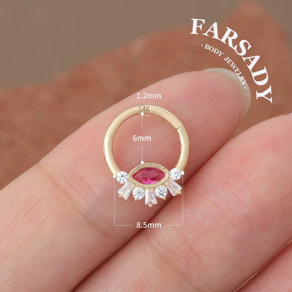 Crimson Iris - Solid 14K Gold Hinged Clicker Hoop / Fits 16G Septum Ring Helix Conch Cartilage Earring