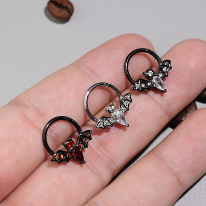 Night Bat - CZ Hinged Clicker Hoop / Fits 16G Septum Ring Helix Conch Cartilage Earring