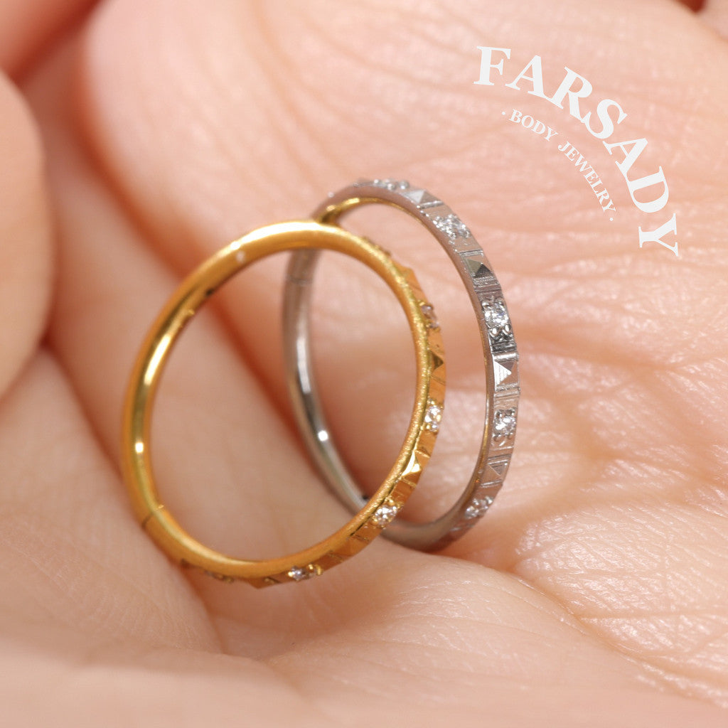 Facet Rhythm - CZ Hinged Clicker Hoop / Fits 18G Nose Ring Helix Conch Cartilage Earring