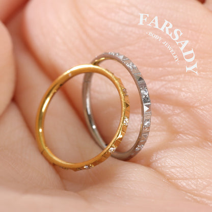 Facet Rhythm - CZ Hinged Clicker Hoop / Fits 18G Nose Ring Helix Conch Cartilage Earring