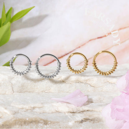 Coil Loop - CZ Hinged Clicker Hoop / Fits 16G Septum Ring Helix Conch Cartilage Earring