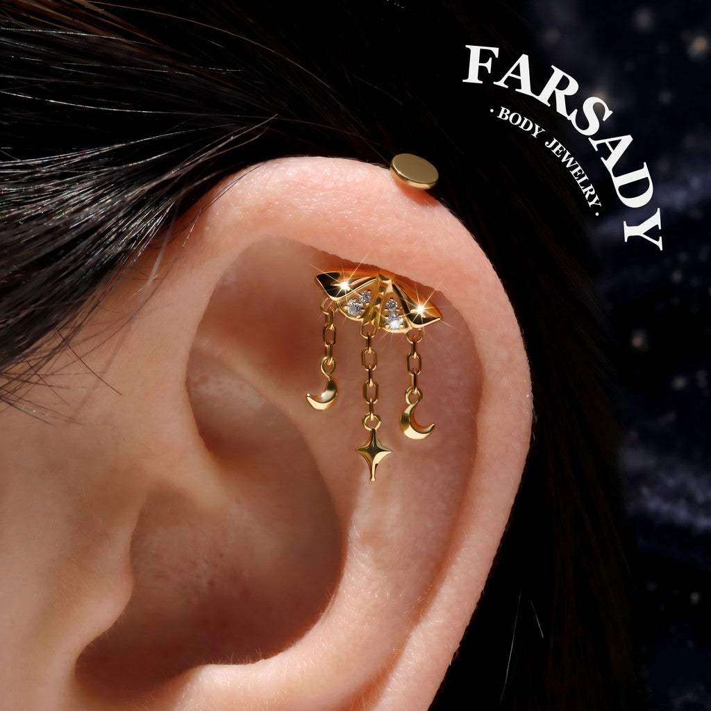 Lunar Moth - 925 Silver Threadless Stud / Fits Vertical Helix Hidden Rook Earring