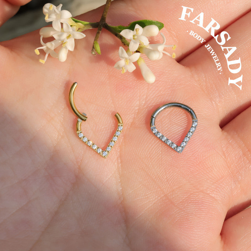 V Spark - ASTM F136 Titanium Hinged Clicker Hoop / Fits 16G Septum Ring Helix Conch Cartilage Earring / Waterproof Piercing Jewelry for Daily Wear & Sensitive Skin