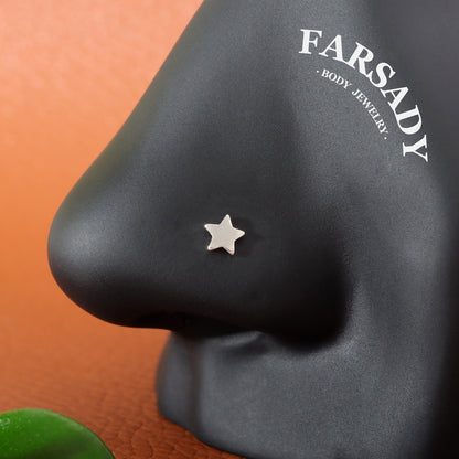 Plain Silver Star - 925 Silver L-Shape Nose Stud / Fit 18G 20G Nose Ring
