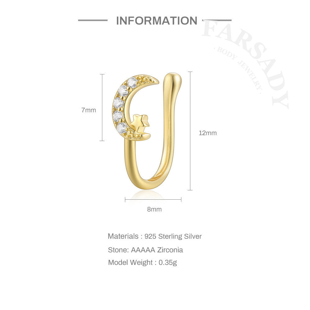 Celestial Trio Hook - 925 Silver Fake Nose Ring / Fit Non-Pierced Nose Ring