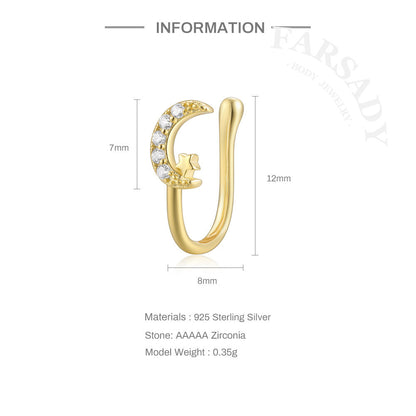 Celestial Trio Hook - 925 Silver Fake Nose Ring / Fit Non-Pierced Nose Ring