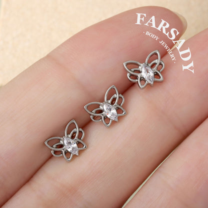 Hollow Butterfly - F136 Titanium Internally Threaded Stud / Fits Cartilage Helix Tragus Lobe Nostril Piercing
