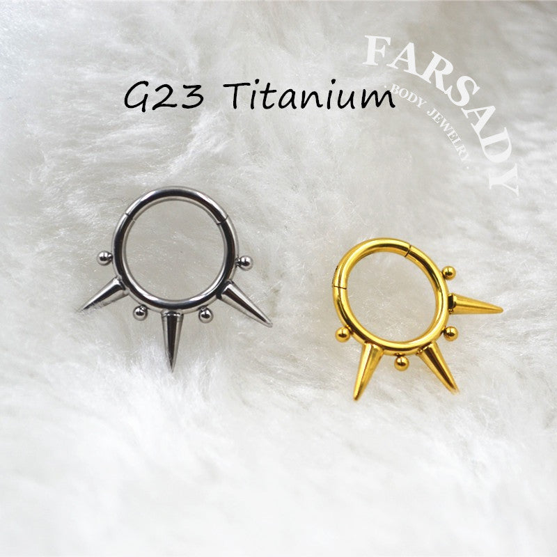 Spike Bead - F136 Titanium Hinged Clicker Hoop / Fits 16G Septum Ring Helix Conch Cartilage Earring