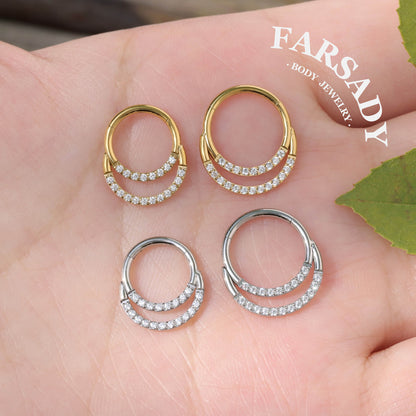 Dual Halo - ASTM F136 Titanium Hinged Clicker Hoop / Fits 16G Septum Ring Helix Conch Cartilage Earring