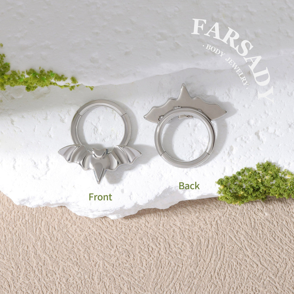 Bat Charm - F136 Titanium Hinged Clicker Hoop / Fits 16G Septum Ring Helix Conch Cartilage Earring