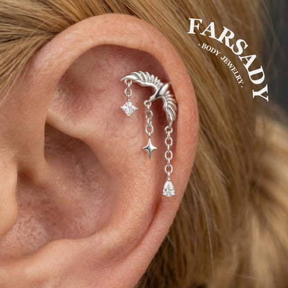 Aether Raven - 925 Silver Threadless Stud / Fits Cartilage Helix Tragus Lobe Earring