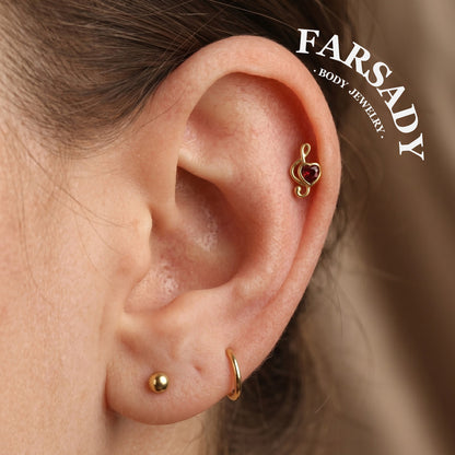 Crimson Clef - 925 Silver Threadless Stud / Fits Cartilage Helix Tragus Lobe Nostril Piercing