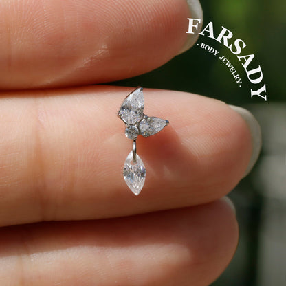 Dangle Crystal Butterfly - F136 Titanium Internally Threaded Stud / Fits Cartilage Helix Tragus Lobe Nostril Piercing