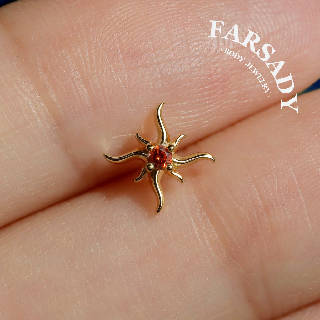 Flame Star - 925 Silver Threadless Stud / Fits Cartilage Helix Tragus Lobe Nostril Piercing