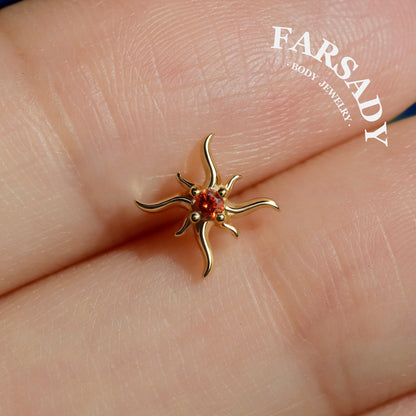 Flame Star - 925 Silver Threadless Stud / Fits Cartilage Helix Tragus Lobe Nostril Piercing
