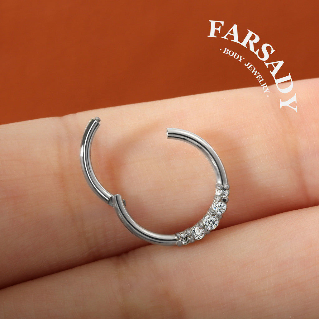 Glow Trail - CZ Hinged Clicker Hoop / Fits 16G Septum Ring Helix Conch Cartilage Earring