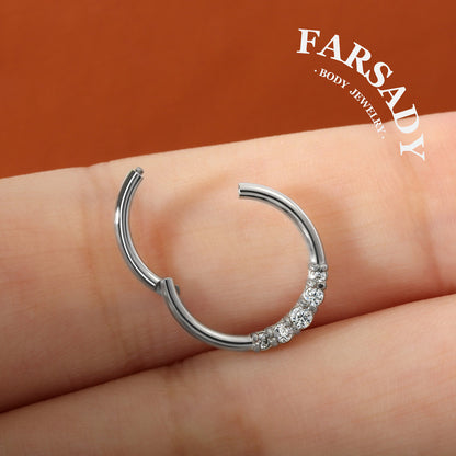 Glow Trail - CZ Hinged Clicker Hoop / Fits 16G Septum Ring Helix Conch Cartilage Earring