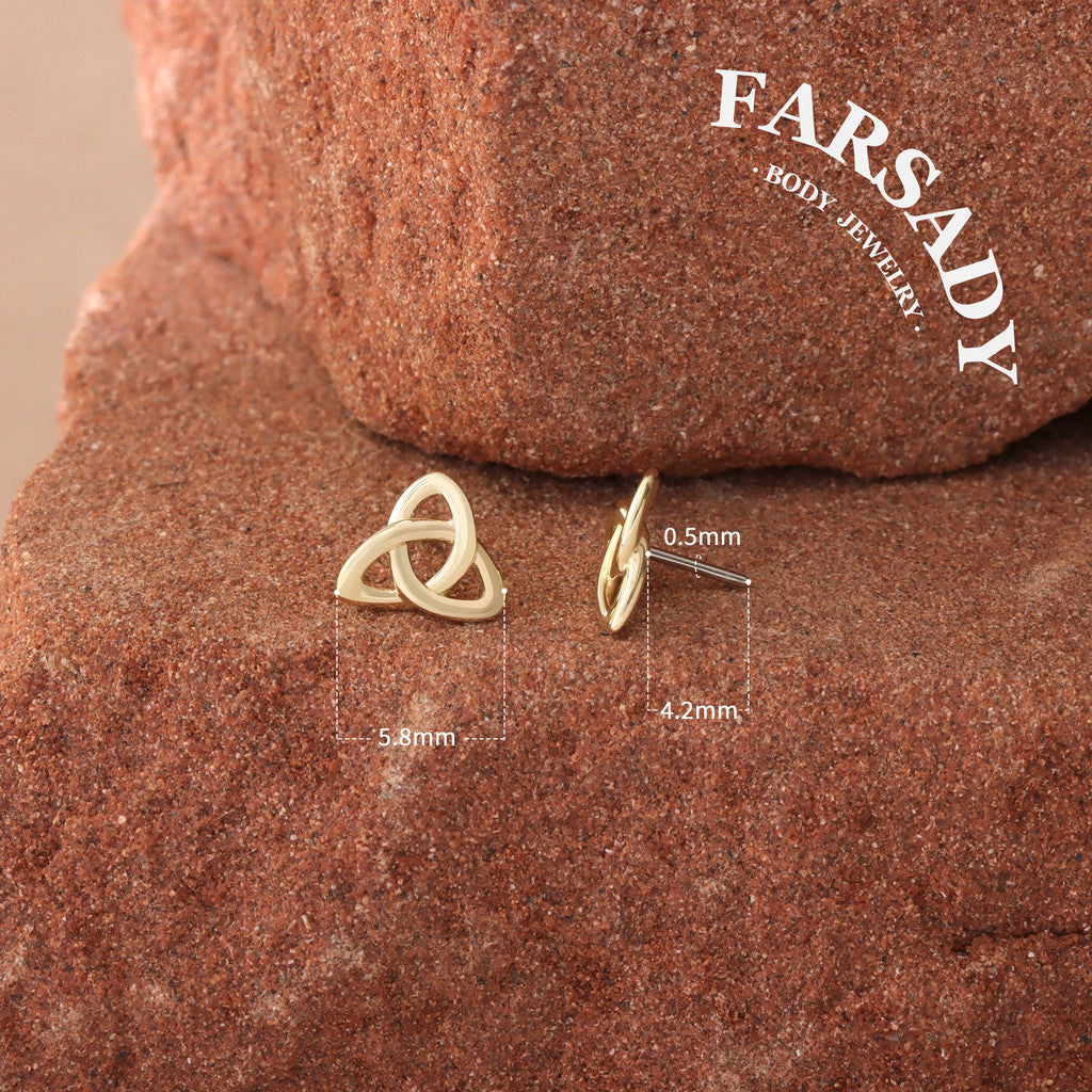 Trinity Knot - Solid 14K Gold Threadless Stud / Fits Cartilage Helix Tragus Lobe Nostril Piercing