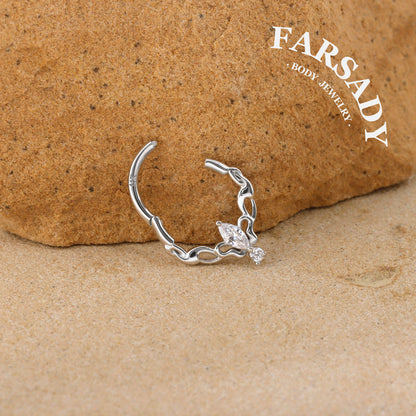 Ivy Halo - Solid 14K Gold Hinged Clicker Hoop / Fits 16G Septum Ring Helix Conch Cartilage Earring