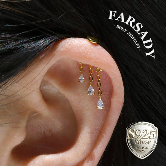 Triad Tear - 925 Silver Threadless Stud
