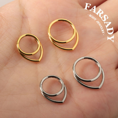 16G Titanium Stacked Septum Ring / Double Septum Clicker / Layered Septum Piercing / Silvery Hinged Septum Hoop / Double Septum Body Jewelry