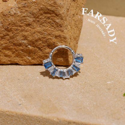 Sterling Silver Septum Ring 16G, Orginal Design Daith Piercing Blue CZ Earrings Hoop, Unique Septum Clicker Gold, 18K Plated Helix, Tragus Jewelry