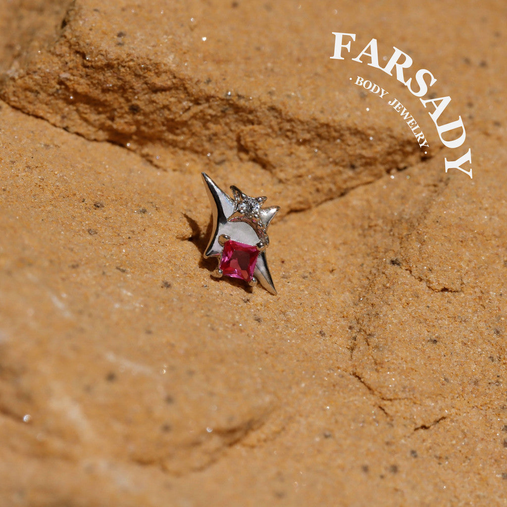 Sterling Silver Pink CZ Star Stud Earring Threadless Push In Post Earrings | 16G 18G 20G Flat Back Tragus Helix Cartilage Piercing Earring