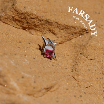 Sterling Silver Pink CZ Star Stud Earring Threadless Push In Post Earrings | 16G 18G 20G Flat Back Tragus Helix Cartilage Piercing Earring