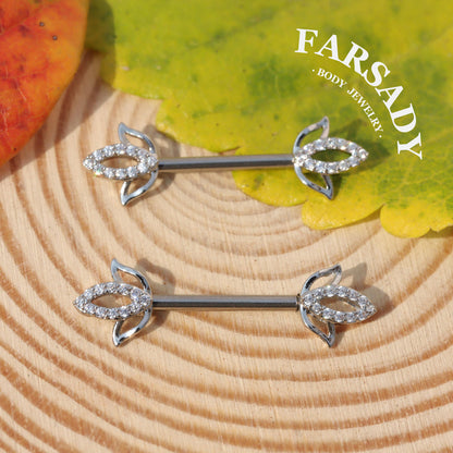 Hollow Lotus - 2PCS Clear CZ Straight Barbell / Fits 16G Chest Piercing Nose Bridge