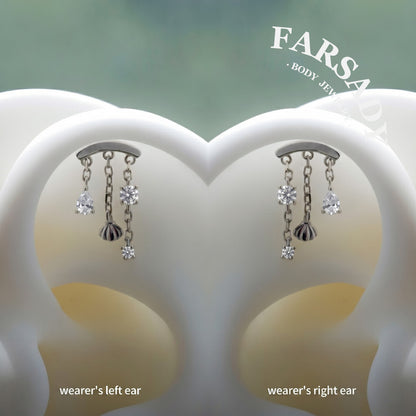 Shell Veil - 925 Silver Threadless Directional Stud / Fits Cartilage Helix Tragus Lobe Earring