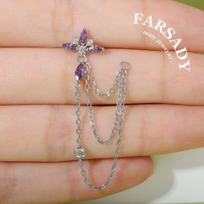 Violet Weave - 925 Silver Threadless Purple CZ Stud / Fits Cartilage Helix Tragus Lobe Earring
