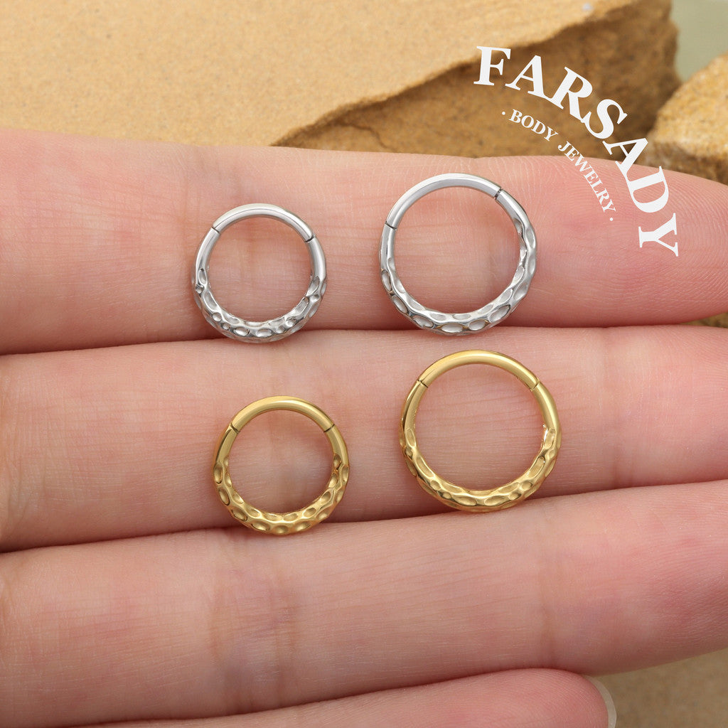 Hammered Tide - 316L Hinged Clicker Hoop / Fits 16G Septum Ring Helix Conch Cartilage Earring